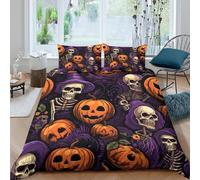 UNRXJZLVM 3D Printed Halloween Skull Pumpkin Duvet Cover Microfiber Bedroom Decor Skeleton Theme Bedding Set Soft Breathable for Home Use Single（135x200cm）