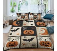 UNRXJZLVM 3D Printed Halloween Theme Microfiber Duvet Cover Pumpkin Bat Bedroom Decor Halloween Bedding Set Soft Breathable for Home King（220x240cm）