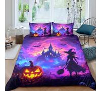 UNRXJZLVM 3D Printed Halloween Witch Duvet Cover Microfiber Bedroom Decor Pumpkin Bedding Set Soft Breathable for Adults Teens King（220x240cm）