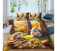 UNRXJZLVM 3D Printed Hedgehog Autumn Forest Duvet Cover Microfiber Soft Bedroom Decor Hedgehog Bedding Set Breathable for Home Students Single（135x200cm）