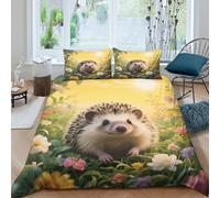 UNRXJZLVM 3D Printed Hedgehog Garden Microfiber Duvet Cover Bedding Set for Adults Teens Bedroom Soft Animal Print Home Decor Double（200x200cm）