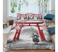 UNRXJZLVM 3D Printed Japanese Samurai Duvet Cover Microfiber Bedroom Decor Oriental Bedding Set Soft Breathable for Home Single（135x200cm）