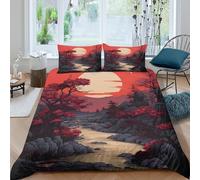 UNRXJZLVM 3D Printed Japanese Sunset Landscape Duvet Cover Microfiber Bedding Set Nature Scenery Bedroom Decor Breathable King（220x240cm）