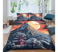 UNRXJZLVM 3D Printed Japanese Sunset Mountain Duvet Cover Microfiber Nature Landscape Bedding Set Bedroom Decor King（220x240cm）