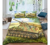 UNRXJZLVM 3D Printed Military Tank Duvet Cover Microfiber Bedroom Decor Army Camo Bedding Set Soft Breathable for Adults Teens Super king（260x220cm）