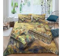 UNRXJZLVM 3D Printed Military Tank Duvet Cover Microfiber Bedroom Decor Army Theme Bedding Set Soft Breathable for Teens Adults Dorm Gift Single（135x200cm）