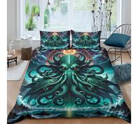 UNRXJZLVM 3D Printed Mysterious Octopus Pattern Microfiber Duvet Cover, Soft Breathable, Bedroom Decor Ocean Octopus Bedding Set for Adults Teens Double（200x200cm）