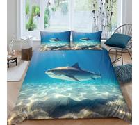 UNRXJZLVM 3D Printed Ocean Shark Duvet Cover Microfiber Bedroom Decor Shark Bedding Set Soft Breathable for Home Double（200x200cm）