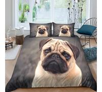 UNRXJZLVM 3D Printed Pug Pattern Duvet Cover Microfiber Bedding Modern Bedroom Decor Pug Dog Bedding Set Soft Breathable for Adults Teens Super king（260x220cm）