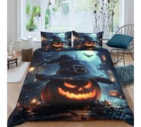 UNRXJZLVM 3D Printed Pumpkin Witch Duvet Cover Microfiber Bedroom Decor Halloween Bedding Set Soft Breathable for Adults Super king（260x220cm）