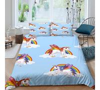 UNRXJZLVM 3D Printed Rainbow Unicorn Duvet Cover Microfiber for Teens Bedroom Decor Unicorn Bedding Set Skin-Friendly Soft All Seasons Double（200x200cm）