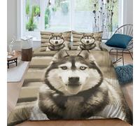 UNRXJZLVM 3D Printed Realistic Wolf Dog Duvet Cover Microfiber Bedroom Decor Animal Bedding Set Soft Breathable for Adults Teens Single（135x200cm）