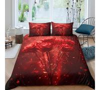UNRXJZLVM 3D Printed Red Rose Duvet Cover Microfiber Bedroom Decor Rose Floral Bedding Set Soft Breathable for Gift Double（200x200cm）