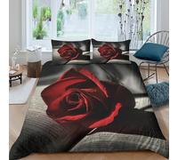 UNRXJZLVM 3D Printed Red Rose Floral Duvet Cover Microfiber Bedroom Decor Flower Bedding Set Soft Breathable for Adults Teens King（220x240cm）