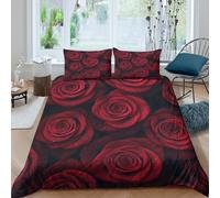 UNRXJZLVM 3D Printed Red Rose Microfiber Duvet Cover Set Soft Bedroom Decor Microfibre Rose Bedding Set Adults All Seasons King（220x240cm）