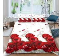 UNRXJZLVM 3D Printed Red Rose Pattern Duvet Cover Microfiber Bedroom Decor Romantic Bedding Set for Adult Couple Soft Breathable Double（200x200cm）