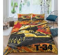 UNRXJZLVM 3D Printed Retro Tank Duvet Cover Microfiber Bedroom Decor Military Style Bedding Set for Adults Teens Single（135x200cm）