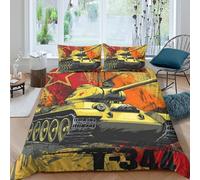 UNRXJZLVM 3D Printed Retro Tank Pattern Microfiber Duvet Cover All Seasons Bedroom Decor Tank Theme Bedding Set for Adults Teens Single（140x200cm）