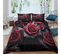 UNRXJZLVM 3D Printed Romantic Rose Duvet Cover Set Microfiber Double Comfort Bedroom Decor Red Rose Bedding Set Soft Breathable for Home Single（140x200cm）