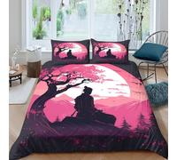 UNRXJZLVM 3D Printed Samurai Illustration Duvet Cover Microfiber Breathable Bedroom Decor Japanese Style Bedding Set for Adults Teens Double（200x200cm）