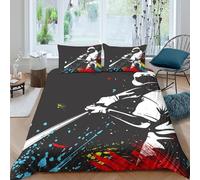 UNRXJZLVM 3D Printed Samurai Microfiber Duvet Cover Set for Adults Teens Bedroom Decor Soft All Season Samurai Bedding Set Single（135x200cm）