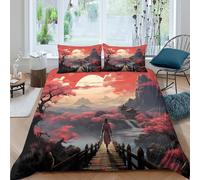 UNRXJZLVM 3D Printed Sunset Landscape Duvet Cover Microfiber Bedroom Decor Japanese Nature Bedding Set Soft All Seasons for Home King（220x240cm）