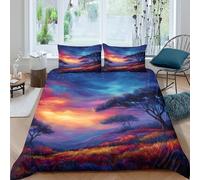 UNRXJZLVM 3D Printed Sunset Landscape Duvet Cover Microfiber Bedroom Decor Nature Scenery Bedding Set Soft Breathable for Home Single（135x200cm）