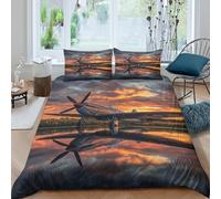 UNRXJZLVM 3D Printed Sunset Windmill Duvet Cover Microfiber Bedroom Decor Windmill Bedding Set Soft Breathable for Adults Single（140x200cm）