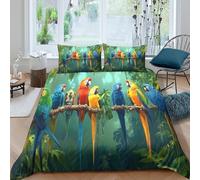 UNRXJZLVM 3D Printed Tropical Parrot Duvet Cover Microfiber Bedroom Decor Exotic Birds Bedding Set Soft Breathable for Adults Home Use King（220x240cm）