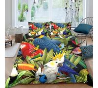 UNRXJZLVM 3D Printed Tropical Parrot Microfiber Duvet Cover Set for Adults Bedroom Decoration Exotic Birds Bedding Soft Breathable Gift Double（200x200cm）