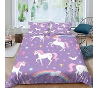 UNRXJZLVM 3D Printed Unicorn Rainbow Duvet Cover Microfiber Bedroom Decor Unicorn Bedding Set Soft Breathable for Teens Adults Single（140x200cm）