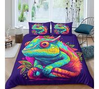 UNRXJZLVM 3D Printed Vibrant Chameleon Microfiber Duvet Cover Set Soft Breathable Bedroom Decor Colourful Chameleon Bedding Set for Adults Teens Single（140x200cm）
