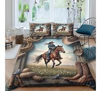 UNRXJZLVM 3D Printed Western Style Duvet Cover Microfiber Bedroom Decor Cowboy Horse Bedding Set Soft Breathable All Seasons Single（135x200cm）