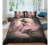 UNRXJZLVM 3D Printed Witch Design Duvet Cover Microfiber Bedroom Decor Witch Style Bedding Set Soft Breathable for Home King（220x240cm）
