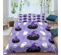 UNRXJZLVM 3D Printed Witch Hat Ghost Pattern Duvet Cover Microfiber Bedroom Decor Wizard Theme Bedding Set Soft Breathable for Adults Teens King（220x240cm）