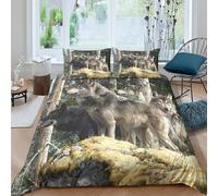 UNRXJZLVM 3D Printed Wolf Forest Duvet Cover Microfiber Bedroom Decor Nature Wolves Bedding Set Soft Breathable for Adults Teens King（220x240cm）