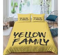 UNRXJZLVM 3D Super Soft Microfibre YellowFamily Quilt Cover Easy Care Bedding Sets with Pillowcases HandwrittenStyleDesign Duvet Cover All Season Breathable for Men Women Kids Single（135x200cm）