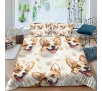 UNRXJZLVM Adorable 3D Printed Corgi Dog Duvet Cover Microfiber Bedroom Decor Cute Corgi Bedding Set for Adults Teens Super king（260x220cm）