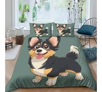 UNRXJZLVM Adorable Cartoon 3D Printed Corgi Dog Duvet Cover Microfiber Bedroom Decor Pet Style Bedding Set for Teens Adults Super king（260x220cm）