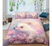 UNRXJZLVM Adorable Hedgehog 3D Printed Duvet Cover Soft Microfiber Bedroom Decor Floral Bedding Set for Adults Teens Super king（260x220cm）
