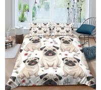UNRXJZLVM Adorable Pug 3D Printed Duvet Cover Microfiber Bedroom Decor Cartoon Dog Bedding Set Soft Breathable for Home King（220x240cm）