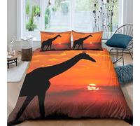 UNRXJZLVM African Sunset 3D Printed Giraffe Duvet Cover Microfiber Bedroom Decor Safari Bedding Set Soft Breathable for Adults King（220x240cm）