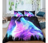 UNRXJZLVM Aurora Wolf 3D Printed Microfiber Duvet Cover Bedroom Decor Northern Wolf Bedding Set Soft Breathable for Adults Teens Single（140x200cm）