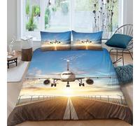UNRXJZLVM Aviation Themed 3D Printed Duvet Cover Microfiber Bedroom Decor Airplane Bedding Set Soft Breathable for Adults Double（200x200cm）