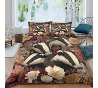 UNRXJZLVM Badger Floral Print Microfiber Bedding Set Teens Students