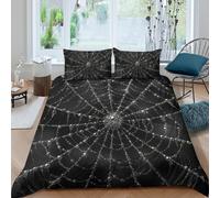 UNRXJZLVM Black 3D Printed Spider Web Microfiber Duvet Cover Soft Breathable Bedroom Decor Spider Web Bedding Set for Adults Teens Super king（260x220cm）