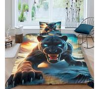 UNRXJZLVM Black Panther 3D Printed Duvet Cover, Microfibre Soft Quilt Covers Bedding Sets with Pillowcase, Easy Care Comforter Cover, Hidden Zipper for Kids Boys Girls Single（135x200cm）