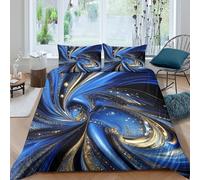 UNRXJZLVM Blue Gold Swirl 3D Duvet Cover Microfiber Bedroom Decor