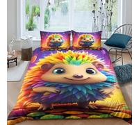 UNRXJZLVM Colourful Cute Hedgehog 3D Printed Duvet Cover Microfiber Bedroom Decor Hedgehog Bedding Set Soft Breathable for All Ages Single（135x200cm）