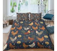 UNRXJZLVM Country Hen Pattern 3D Printed Microfiber Duvet Cover Set Soft Breathable Farmhouse Bedding for Bedroom Decor Super king（260x220cm）